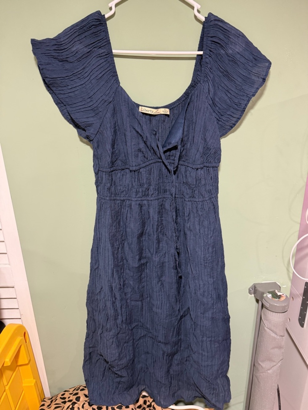 Liberty Love Navy Crinkled Midi Dress with Flutter Sleeves